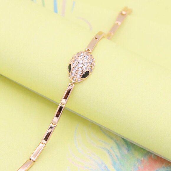 "Rose Gold Snake Head Bracelet with Sparkling Crystals, XPBL1030 - Picture 6 of 12